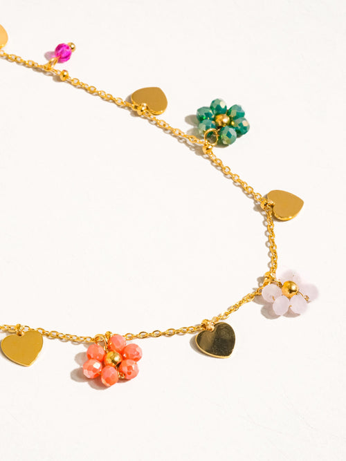 18k Gold Non-tarnish Flower & Hearts Necklace