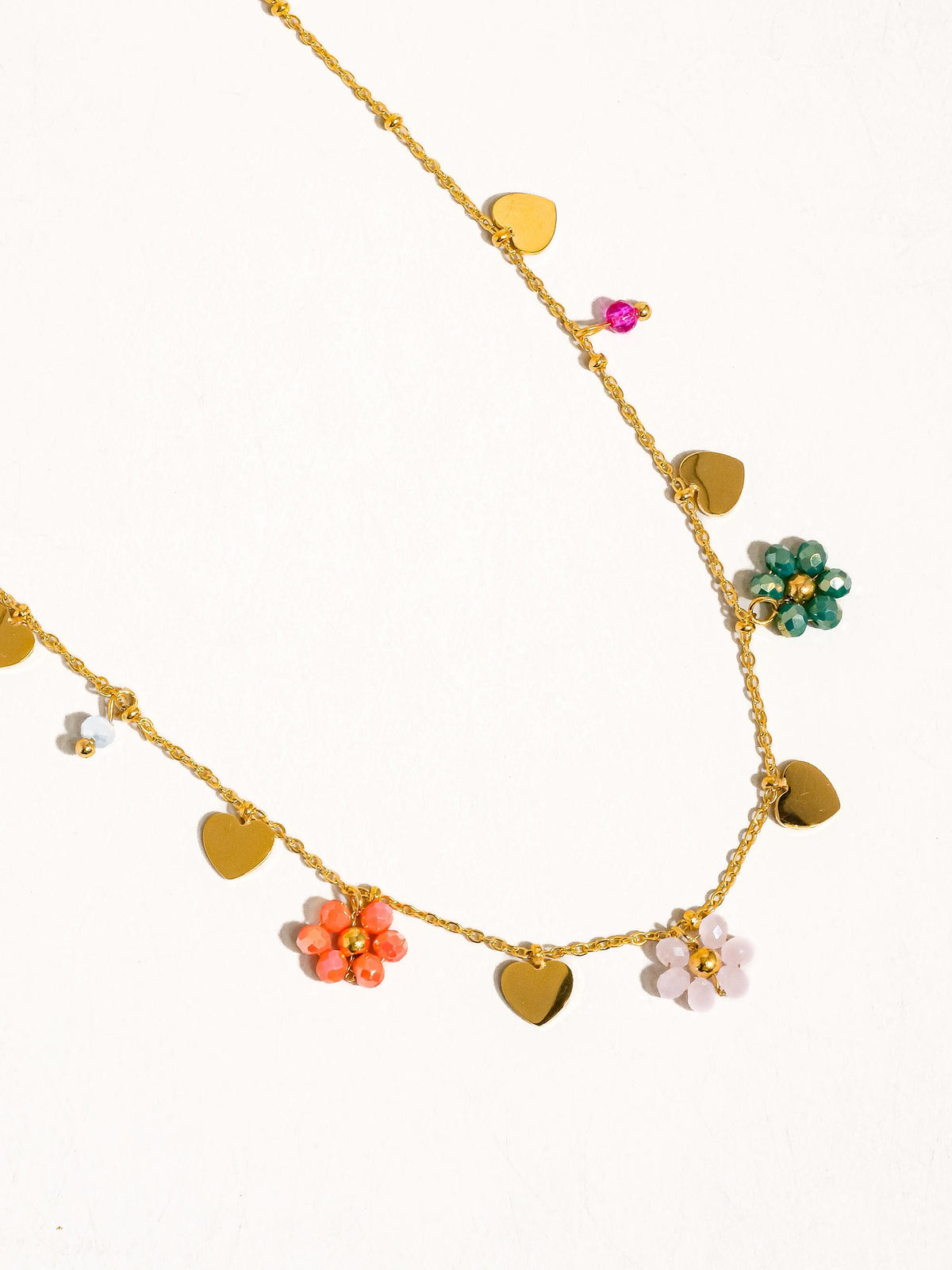 18k Gold Non-tarnish Flower & Hearts Necklace