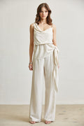 Pearl-strap Draped Linen 2pc Pant Set