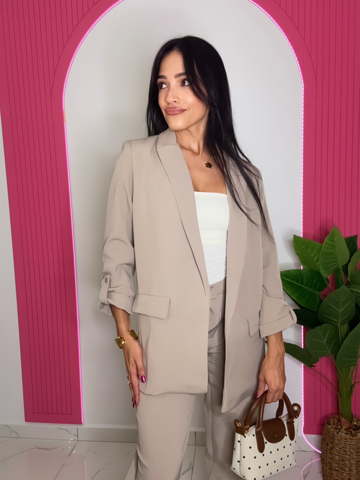 Oversized Tailored Blazer With Rolled Up Sleeve