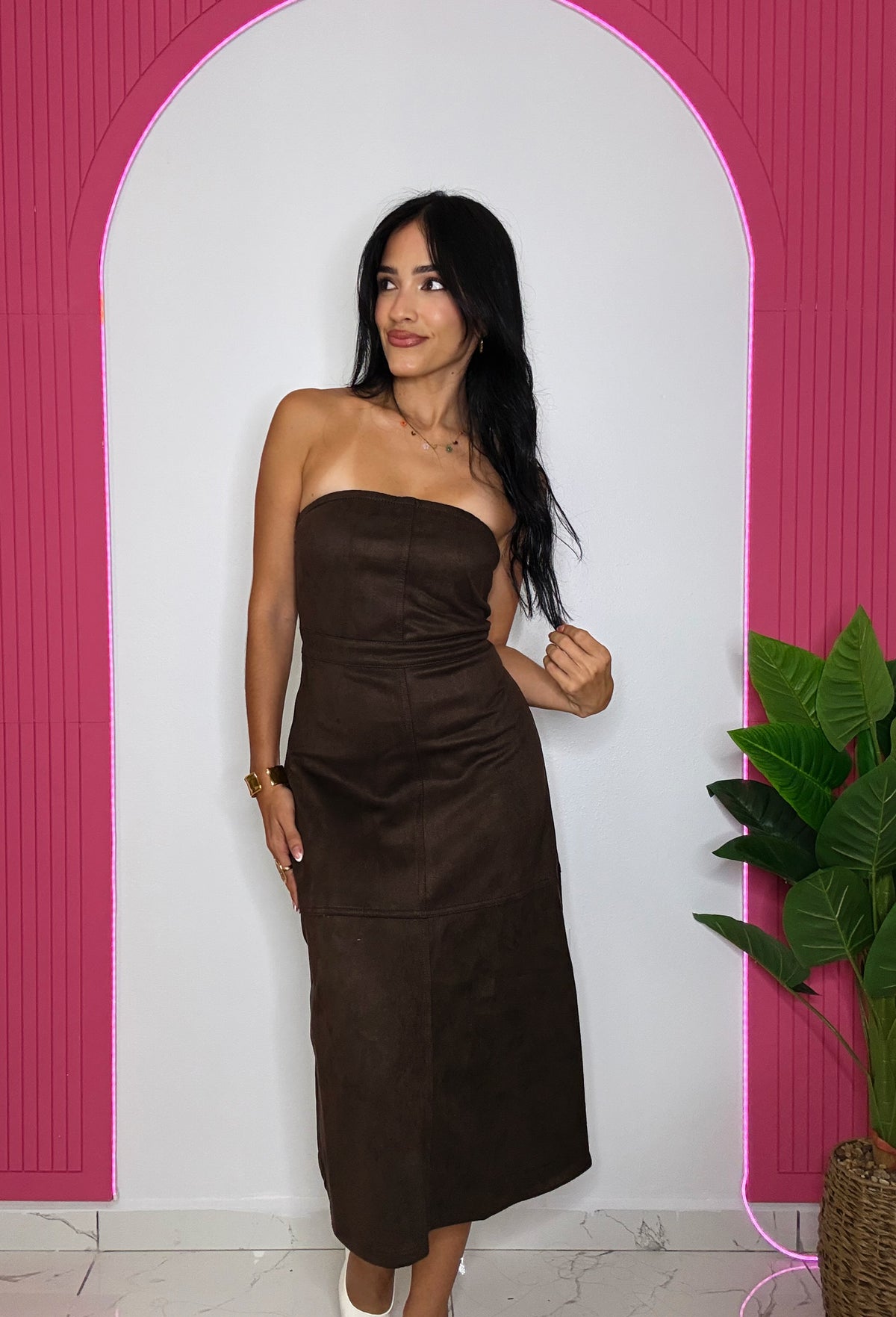 Strapless Faux Suede Dress