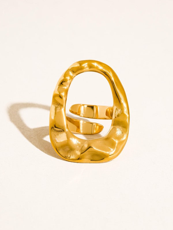 18k Gold Non-tarnish Abstract Open Statement Ring
