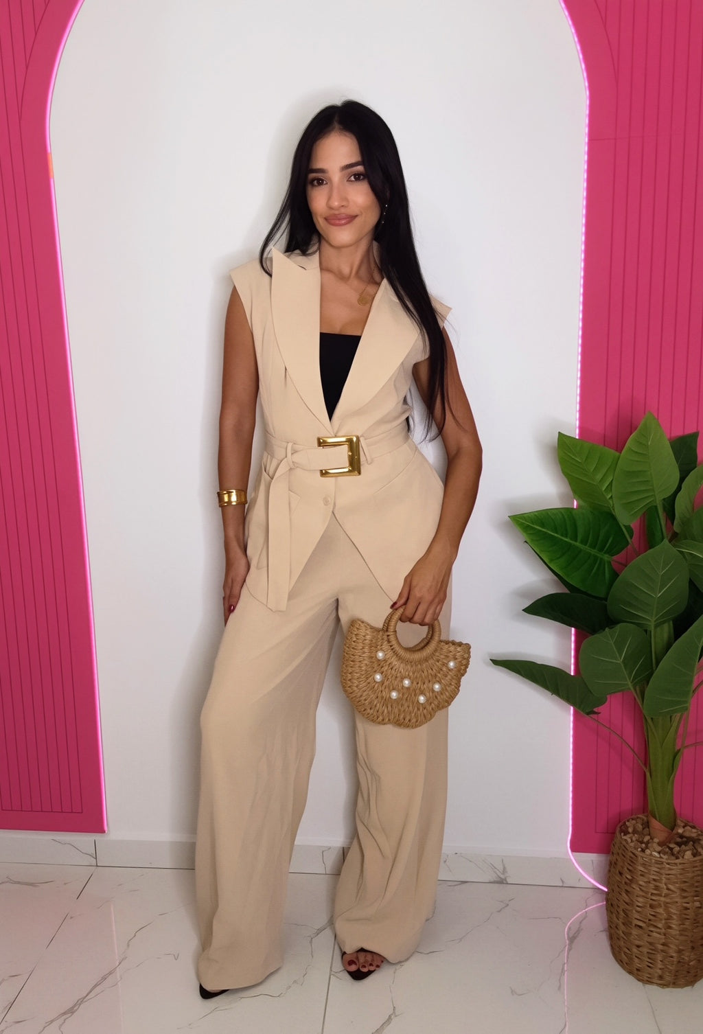 Collar Sleeveless Belted Jumpsuit