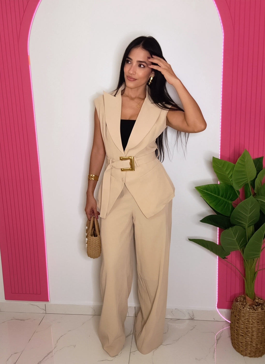 Collar Sleeveless Belted Jumpsuit